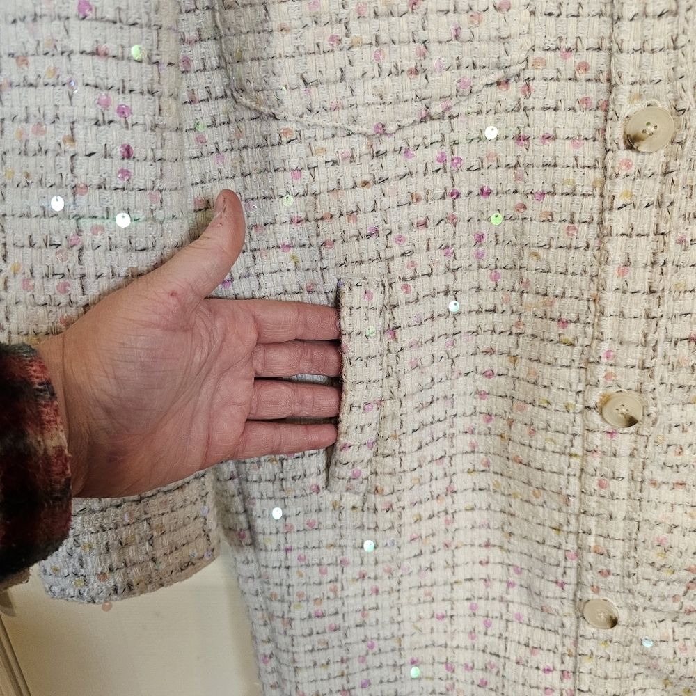 Blank NYC Grand Entrance Sequined Shirt Jacket Tweed Shacket Coat Long - Picture 5 of 10